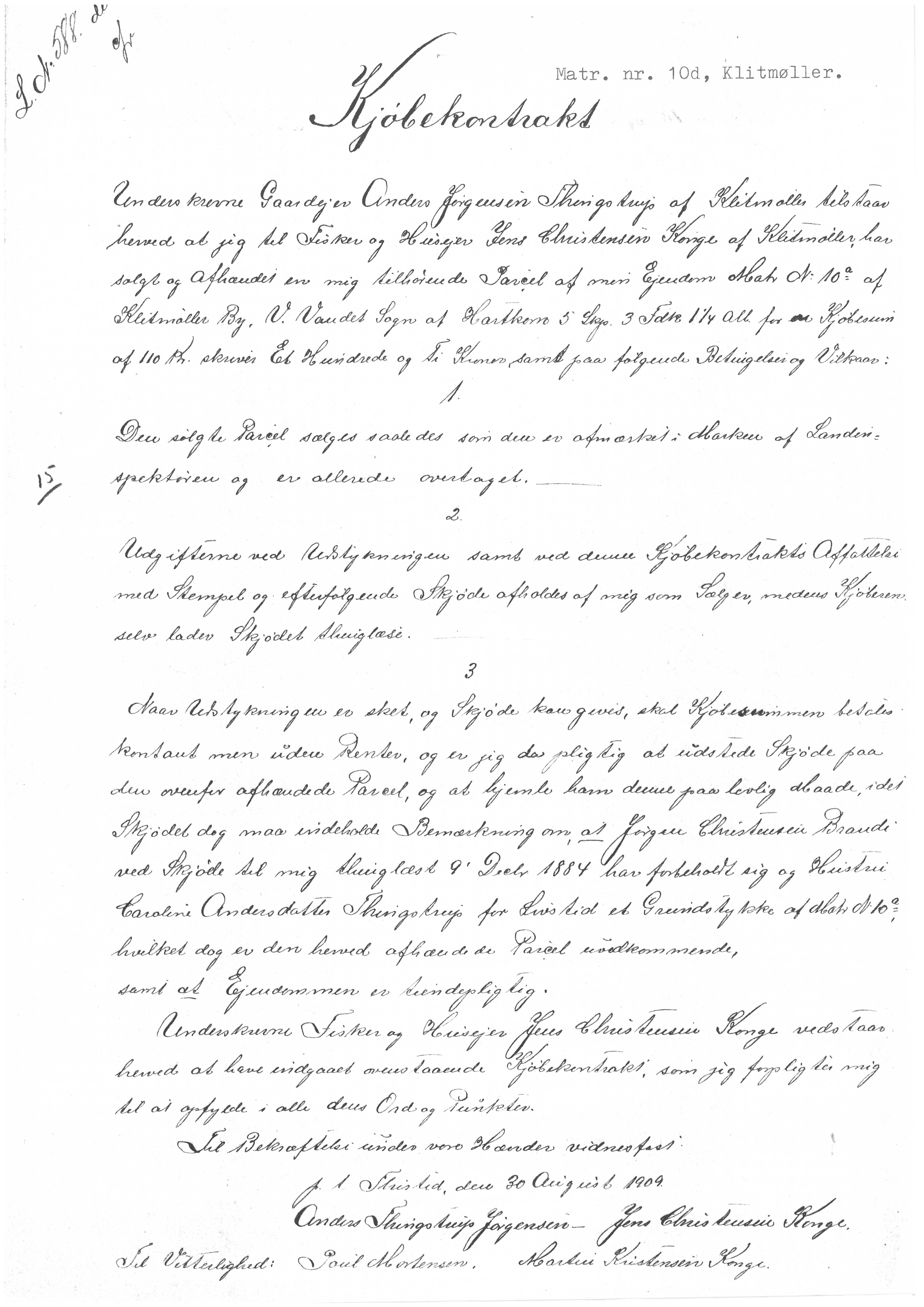 Matrnr 10d Kjbekontrakt 1909