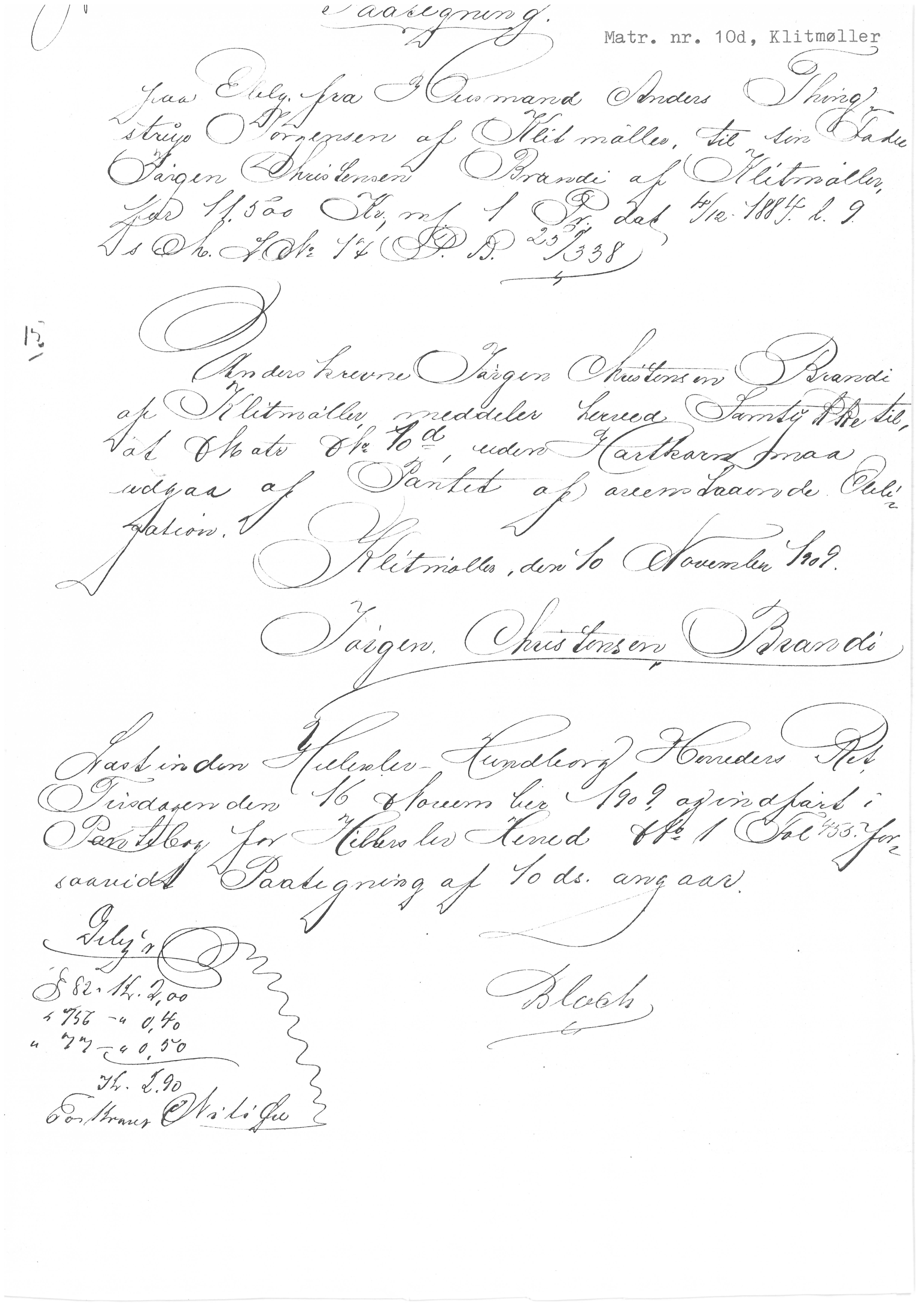 Matrnr 10d Ptegning 1909