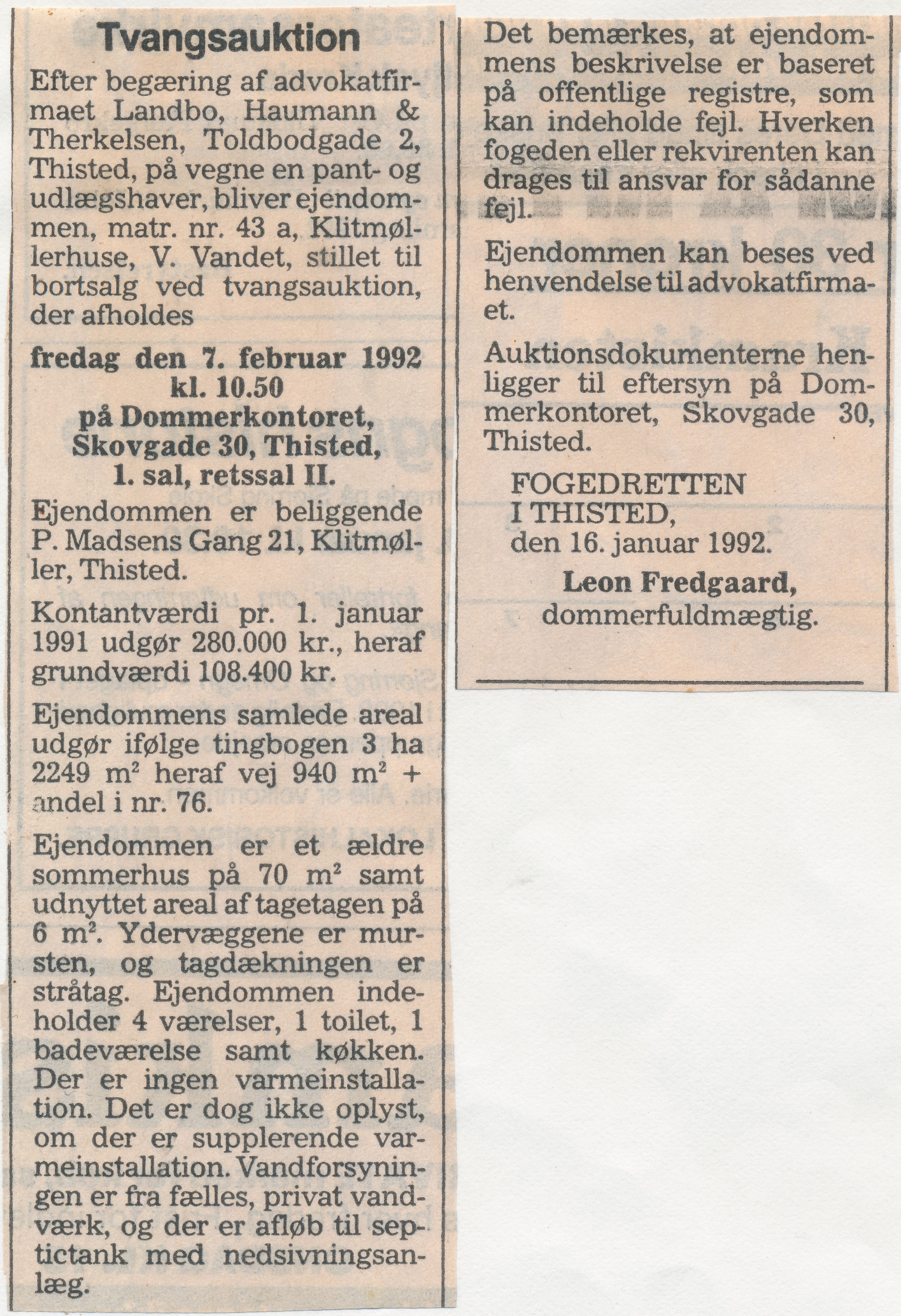 Matrnr 43a Tvangsauktion