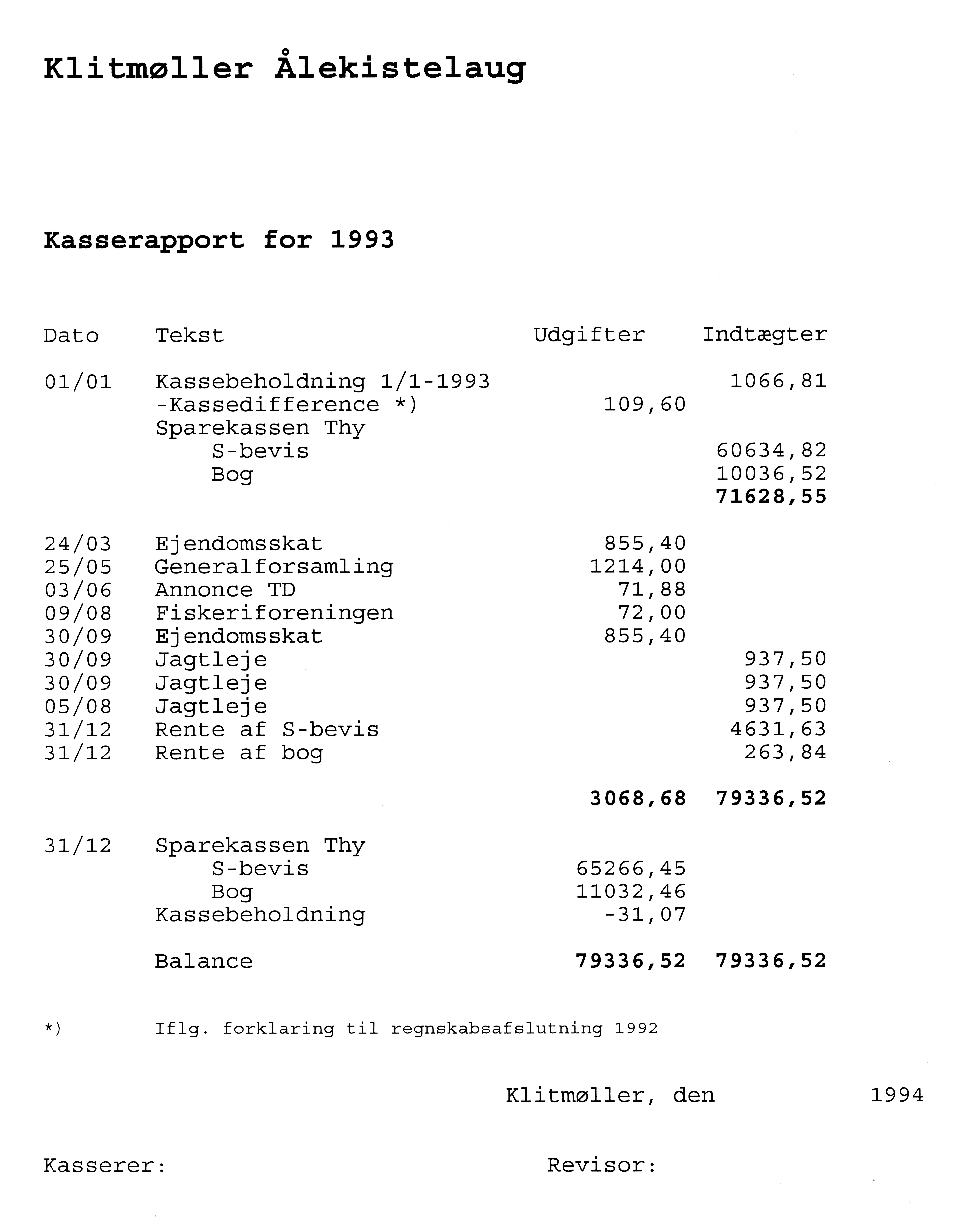 Matrnr 76 Kasserapport 1993